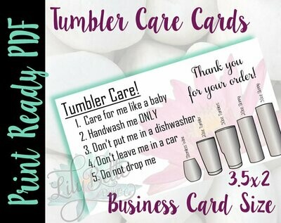 Tumbler Care Business Cards - Pink Waterlily Background