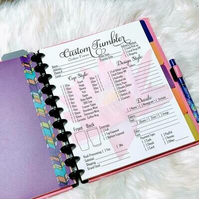 Tumbler Print Ready Order Form Letter Size Pink Waterlily background in PDF