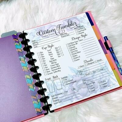 Tumbler Order Form Letter Size Purple Top &amp; Bottom background in PDF