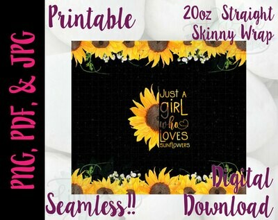Sunflower Girl 20oz Tumbler Wrap