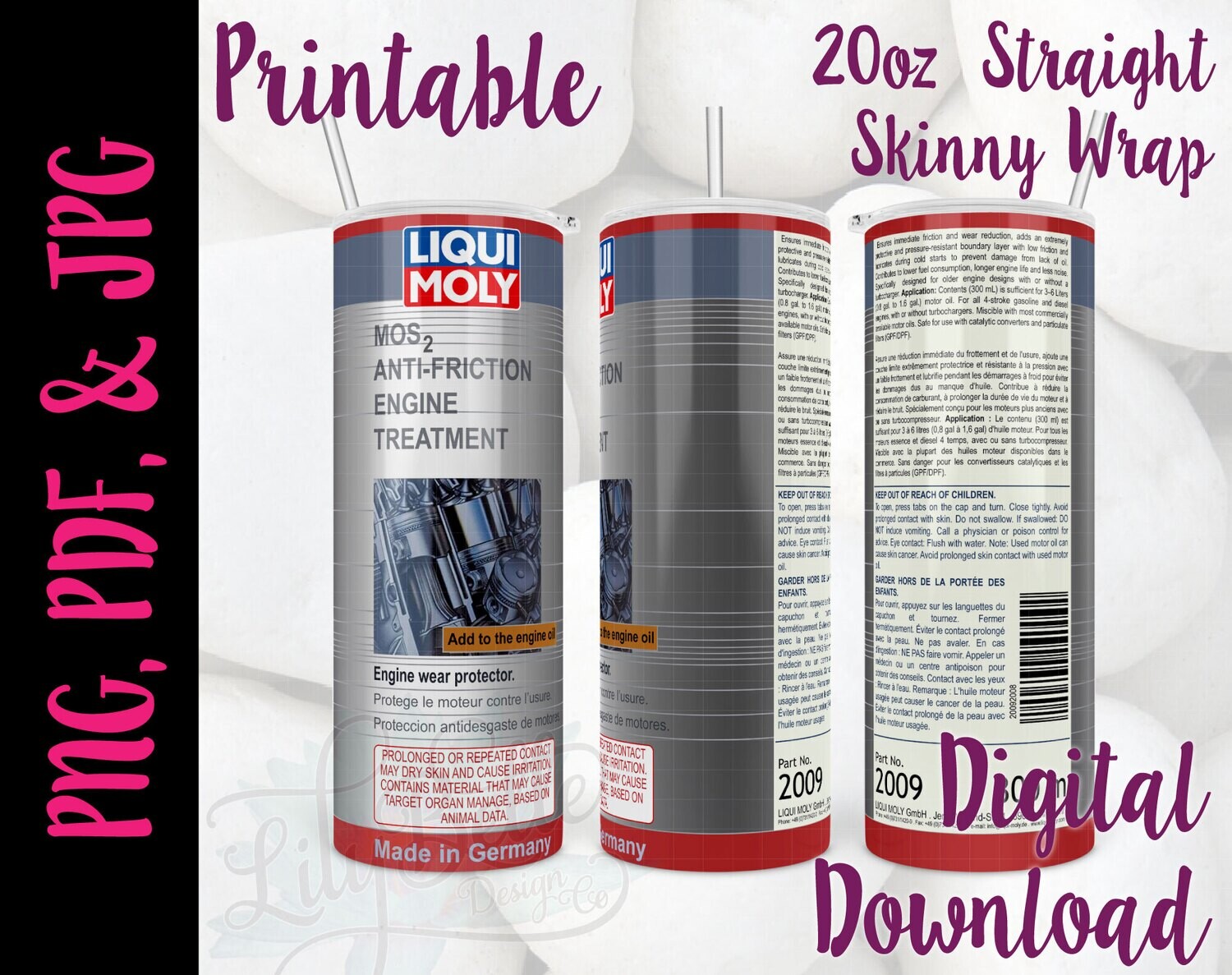 Liqui Moly Bottle 20oz Tumbler Sublimation Wrap with a Seamless Digital Design