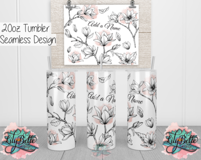 Magnolia Floral Line Art 20oz Tumbler Sublimation Wrap with a Seamless Digital Design