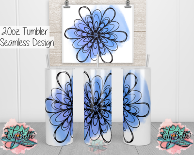 Hand drawn Flower with watercolor backgrounds 20oz Tumbler Sublimation Wrap with a Seamless Digital Design BUNDLE