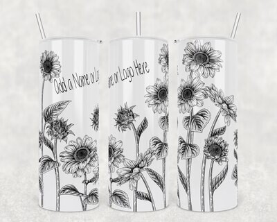Sunflower Floral Line Art 20oz Tumbler Sublimation Wrap with a Seamless Digital Design