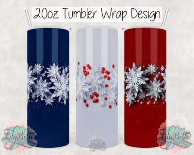 Red White and Blue Snowflake Bundle 20oz Tumbler Sublimation Wrap Digital Design