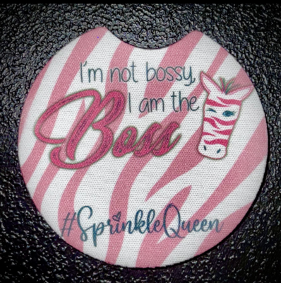 Pink Zebra - I'm Not Bossy Neoprene Car Coasters