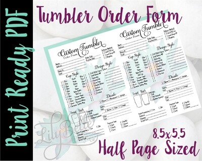 Printed Tumbler Order Forms  for Junior Planners