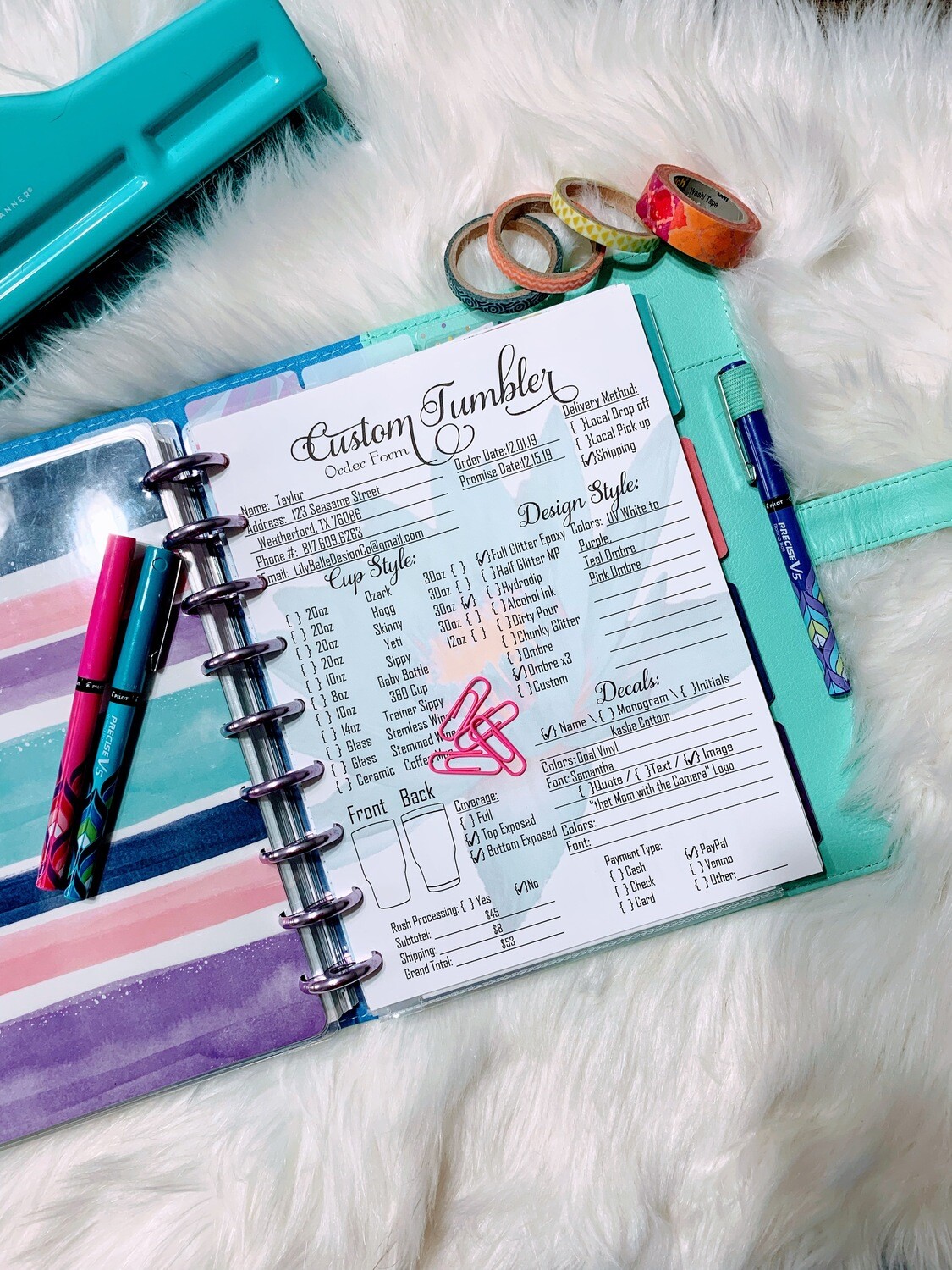 Printed Tumbler Order Forms for Classic Happy Planners