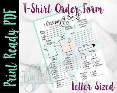 Printed T-Shirt Order Forms