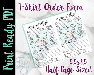 Printed T-Shirt Order Forms  for Junior Planners