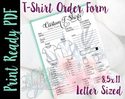 Printed T-Shirt Order Forms
