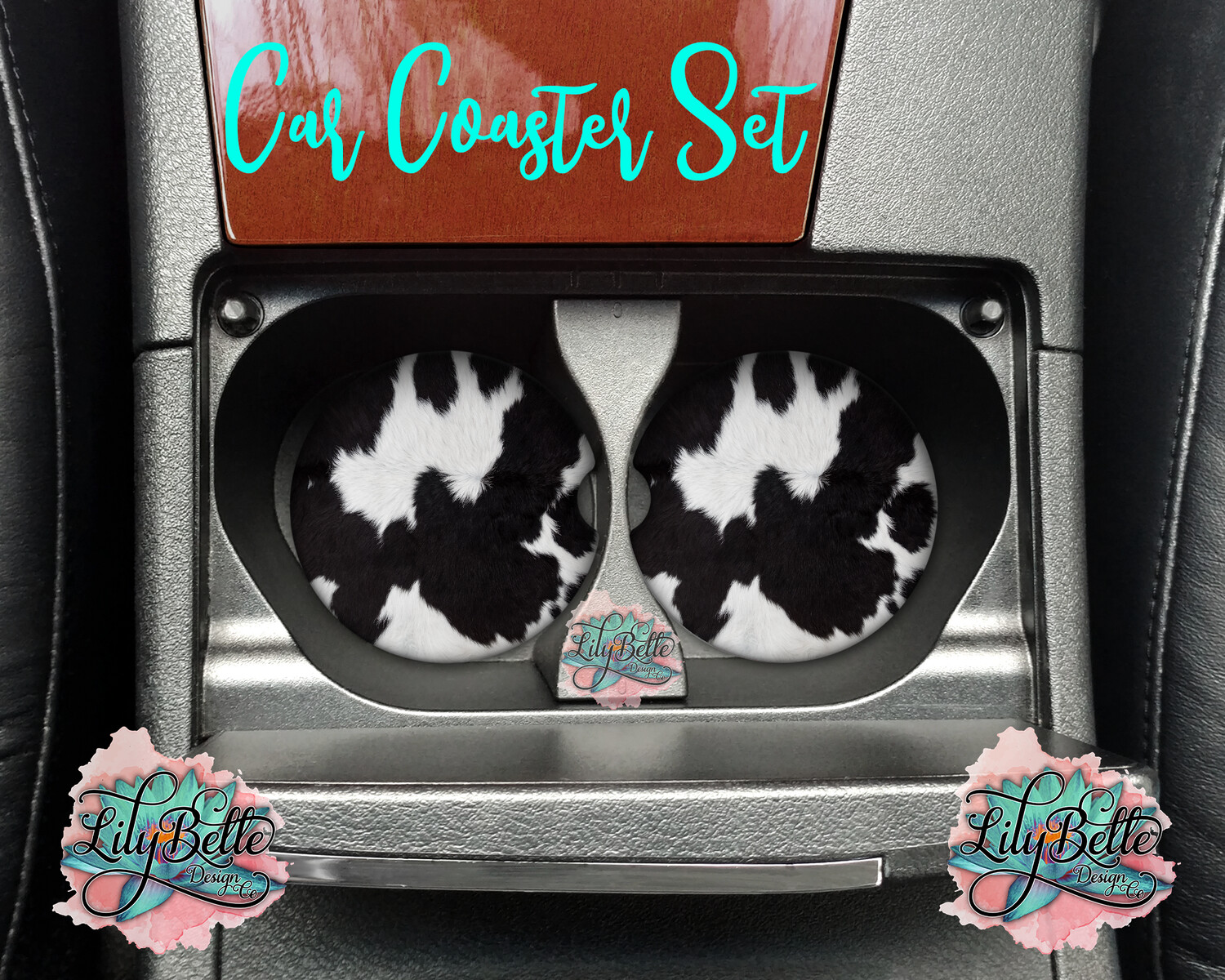 Cowhide Black Car Coasters