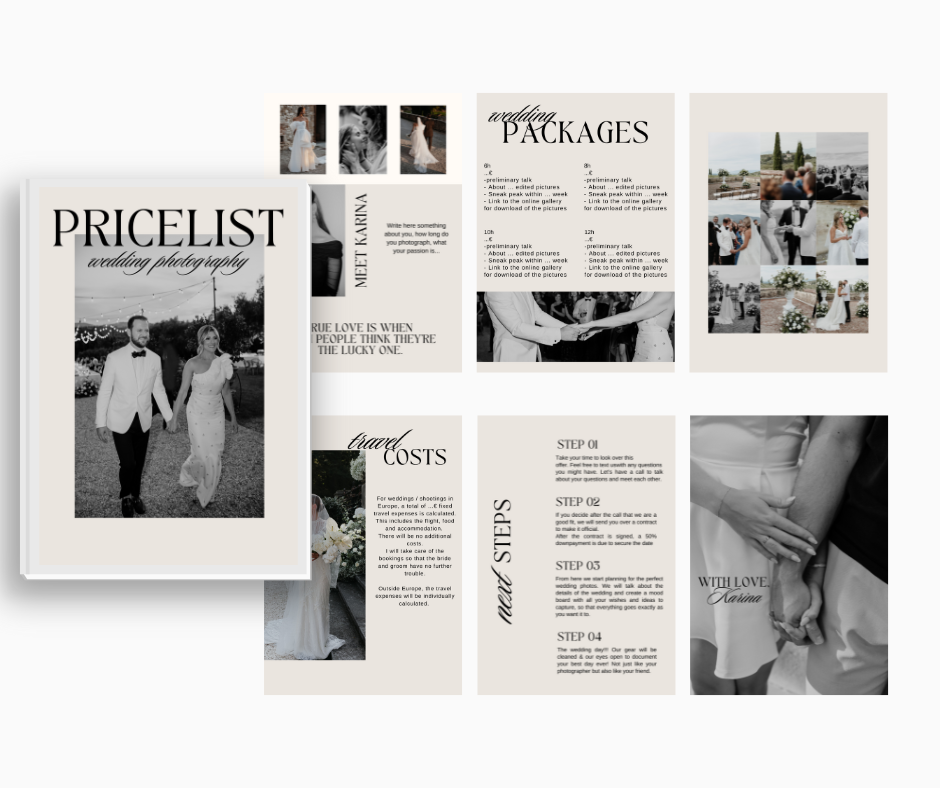 Canva Template | Hochzeitsfotografie Preislisten Vorlage | Hochzeit Pricing Guide List  | elegant