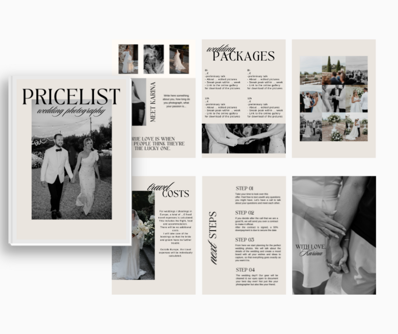 Canva Template | Hochzeitsfotografie Preislisten Vorlage | Hochzeit Pricing Guide List | elegant