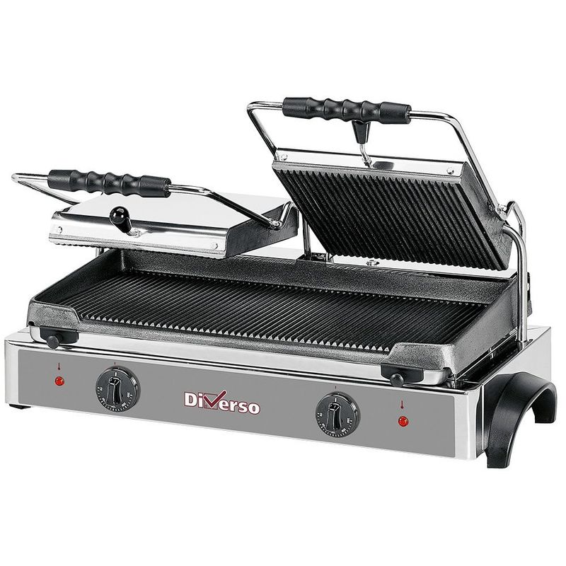Elektrische panini grill DUBBEL, geribde platen type WR-GR82-62