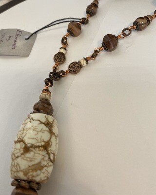DK Long Elements Necklace. White Howlite Coffee Jasper And Copper Local, Handmade