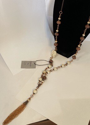DK White Long Howlite Tasseled Necklace. Jasper And Copper. Locally Hand Made