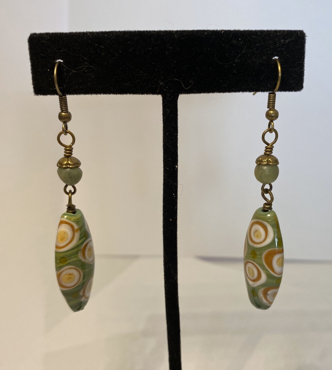 DK Earrings Stone Lime Tan Circles Hand Made Locally