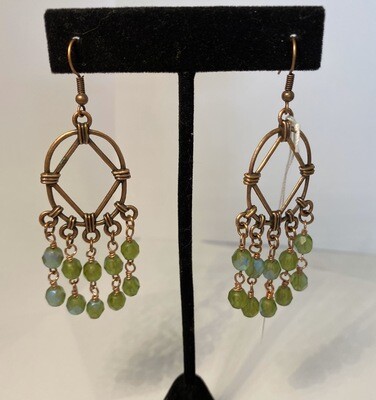 DK Copper Chandelier Light Green Crystals Earrings