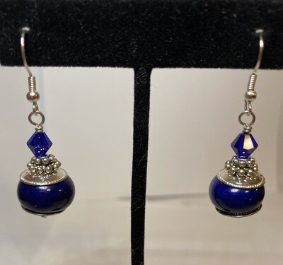DK Royal Blue Glass With Crystal Earring