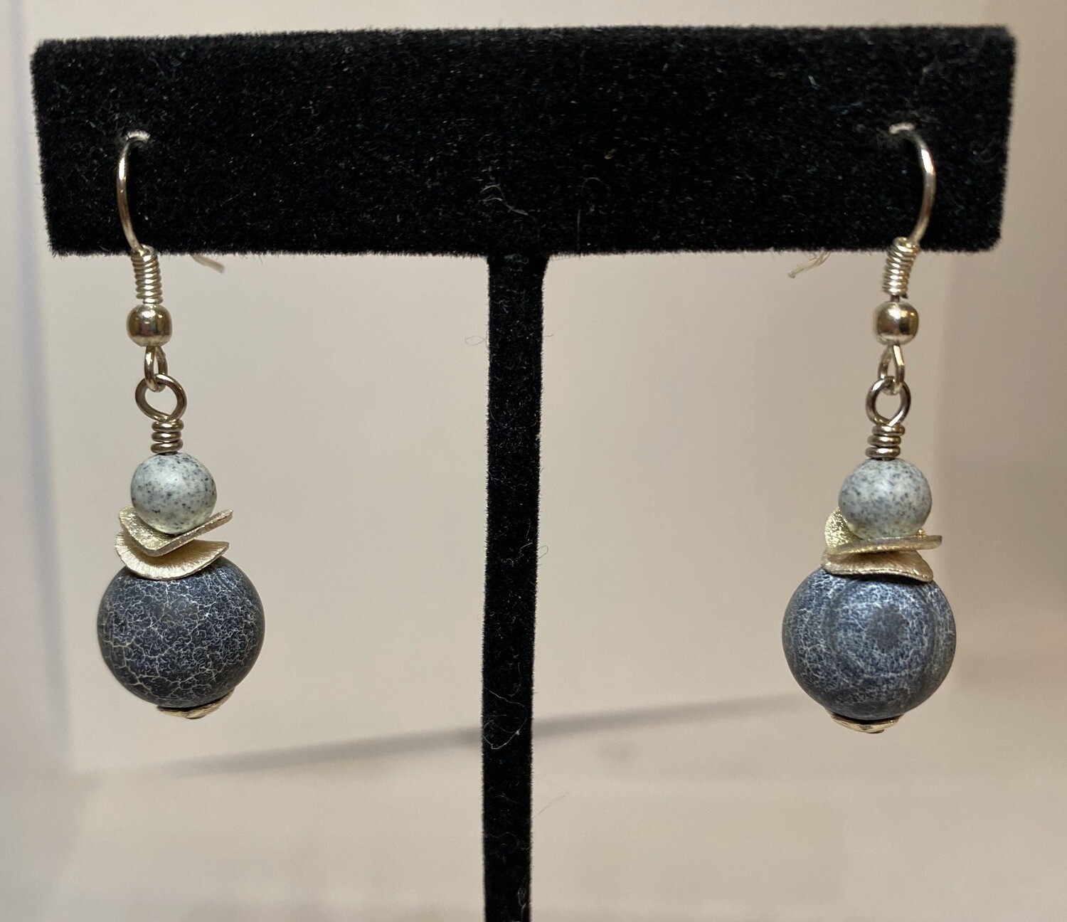 DK Blue Grey Spheres Jasper Bead Earrings