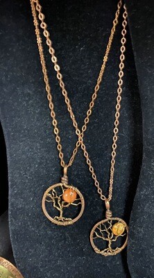 Grandmothers Desk Long Copper Tree Of Life Necklace Yellow Moon Stone