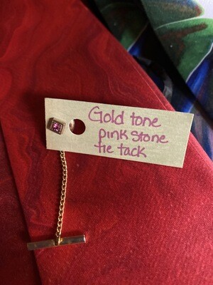 DK Gold Tone Pink Crystal Tie Tack