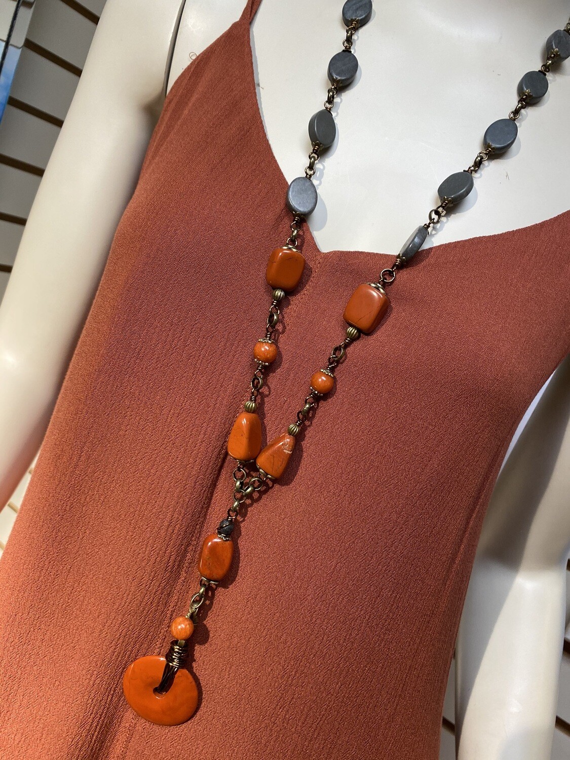 DK Elements Necklace Locally Made. Blackstone, Red Jasper and Bronze.