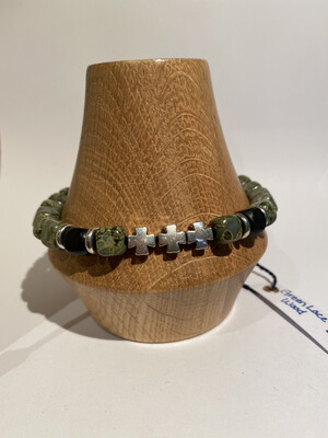 Men’s DK Elements Adjustable Bracelet Green Lace Agate And Wood 