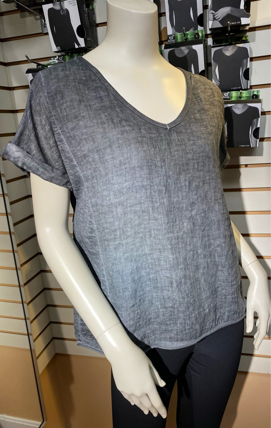 M Woven Knit Top Anthracite L