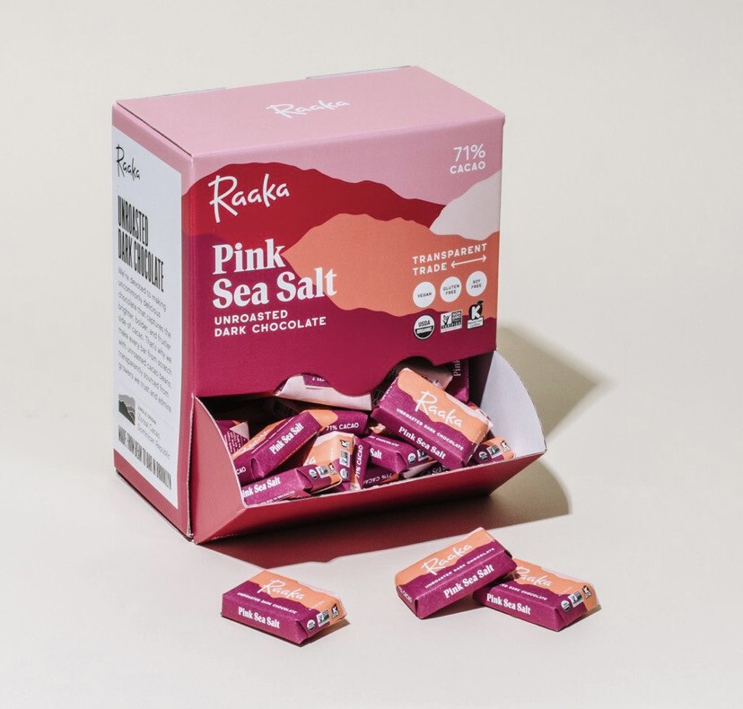 Raaka Pink Sea Salt Single Chocolate Unroasted Dark Chocolate