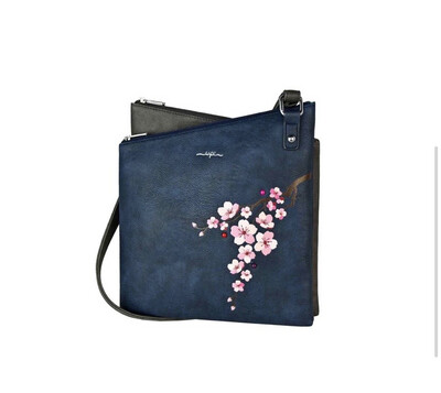 E S Blossom Vegan Messenger Bag Blue