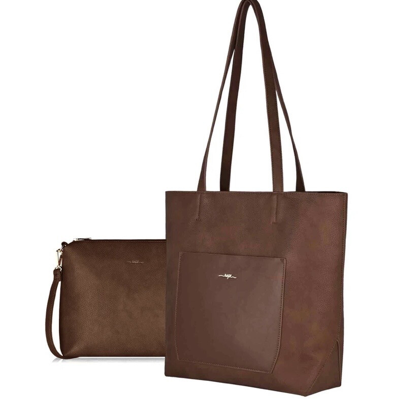 E S Tote Bag With Matching Side Bag Brown