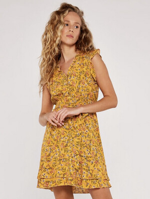 Apricot Orchid Square Neck Dress Mustard XS