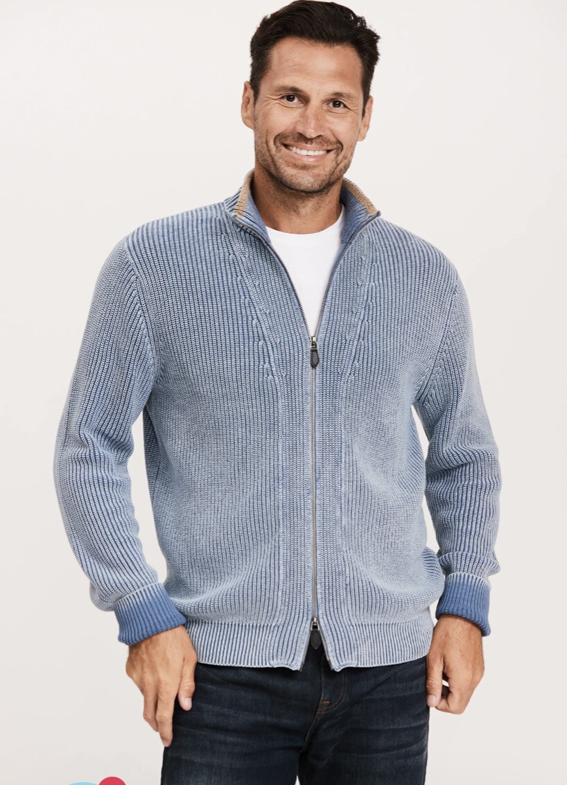 Tyler Boe Slate Blue Full Zipper Sweater M
