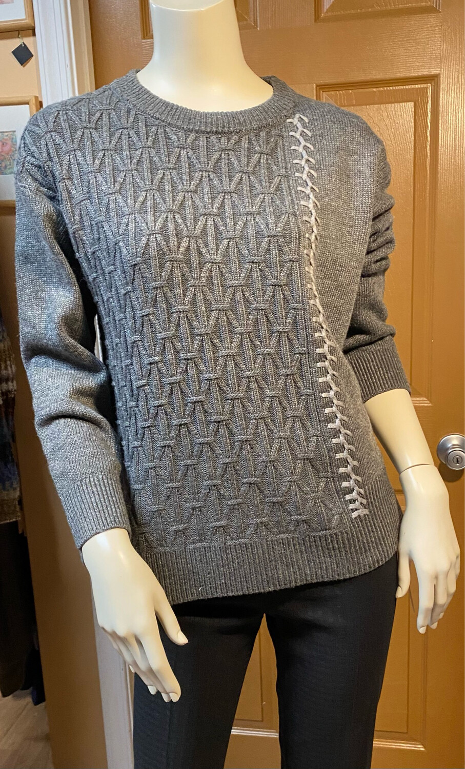 OST Texture Blocking Whip Stitch Sweater Charcoal XS
