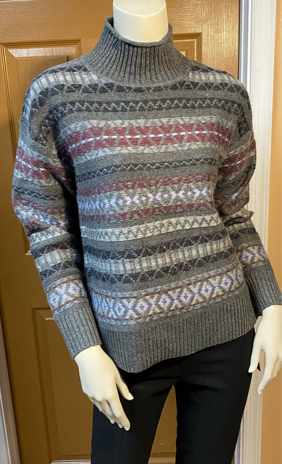 OST Fair Isle Rolled Neck Sweater Charcoal S