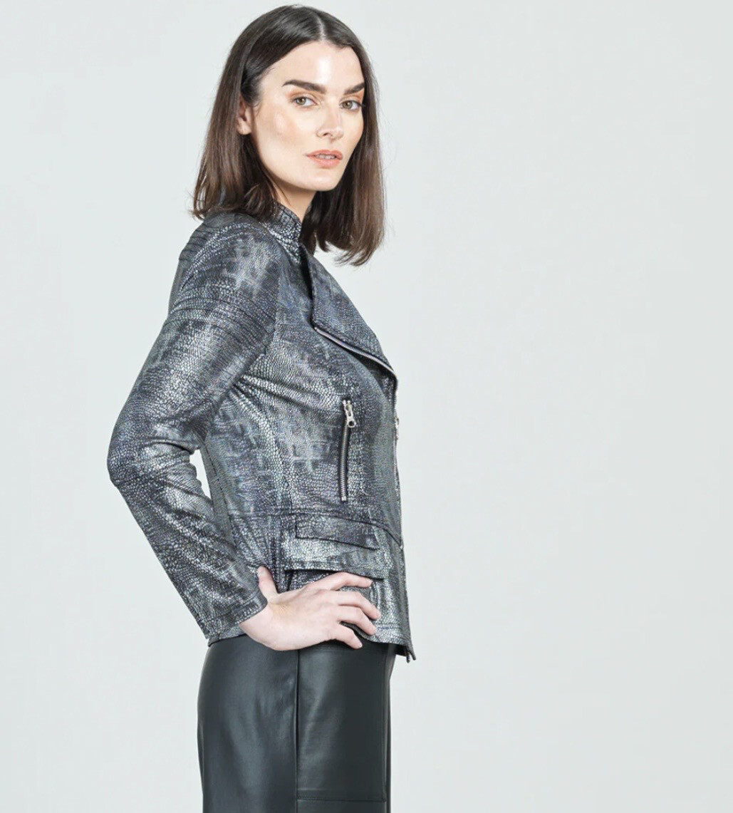 Clara Liquid Leather Jacket Blk / Silver XS