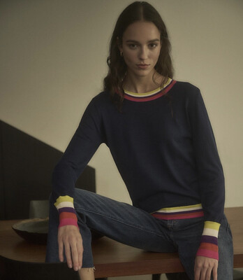 Hatley Emma Sweater Rainbow Trim Cotton Viscose M