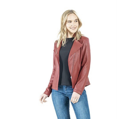 Clara Liquid Leather Jacket Ruby XS