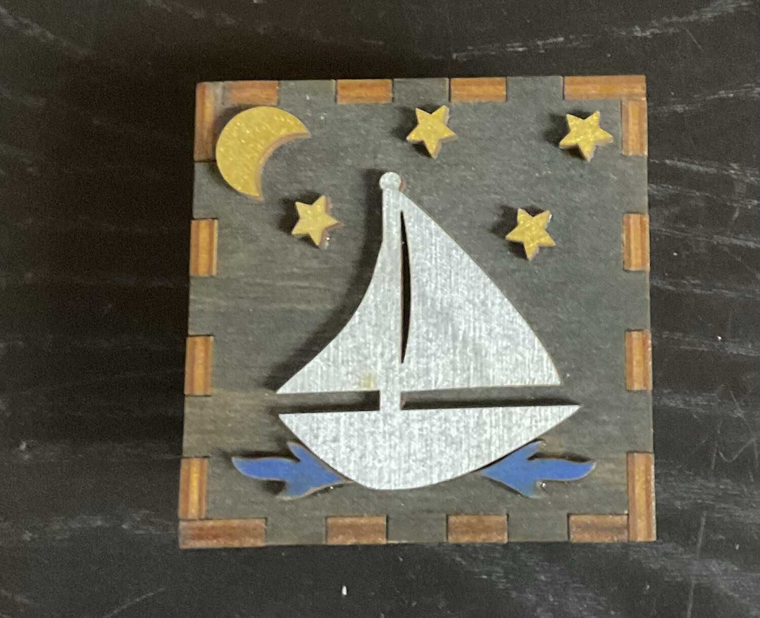Tiny Treasure Box Made In US Sailing Boat. Height 2” By 2”1/2