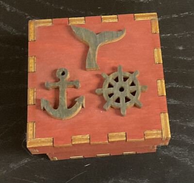 Tiny Treasure Box Made In US Anchor & Fin. Height 2” By 2”1/2