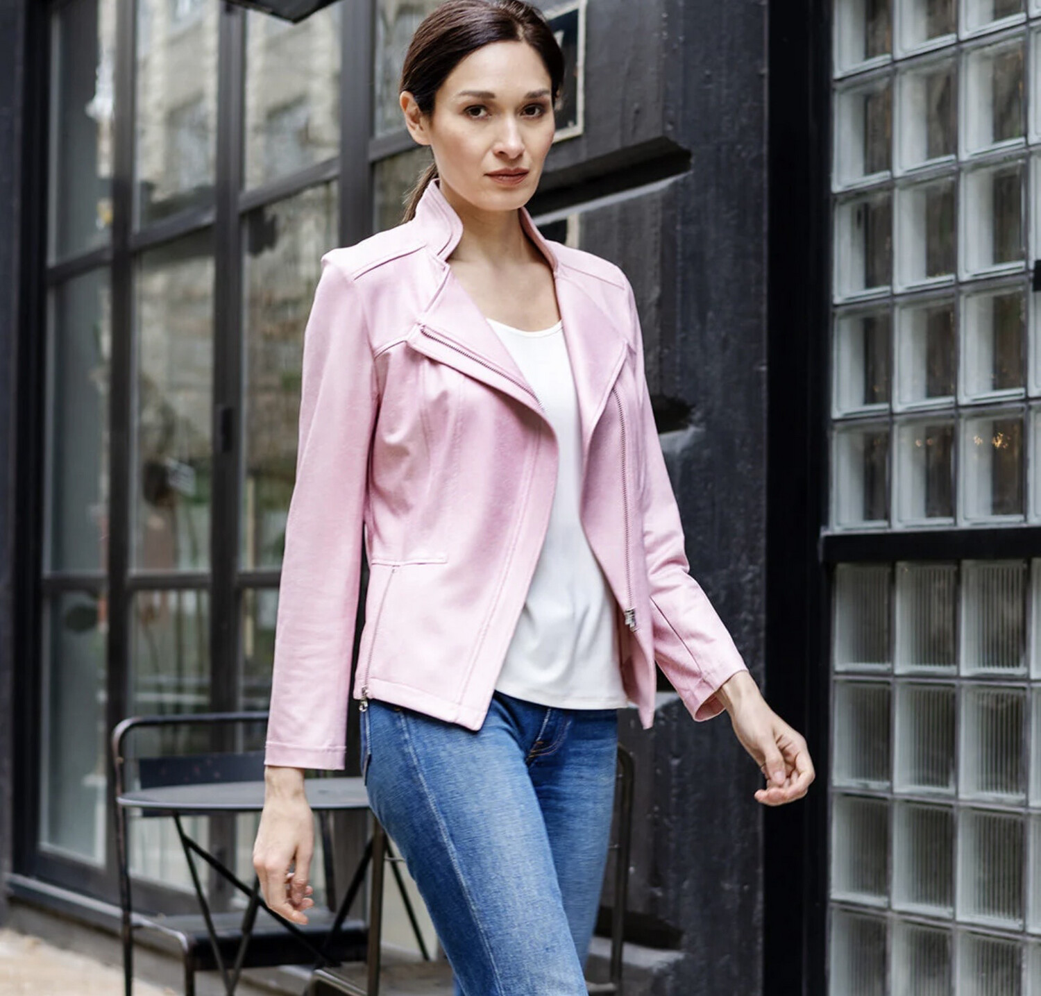 Clara Liquid Leather Jacket Pink XL