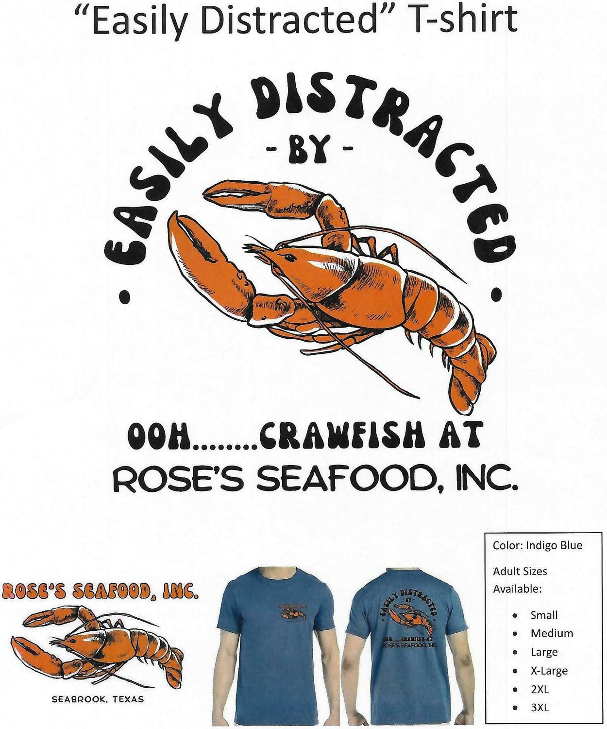 &quot;Easily Distracted By Crawfish&quot; Shortsleeve T-shirt