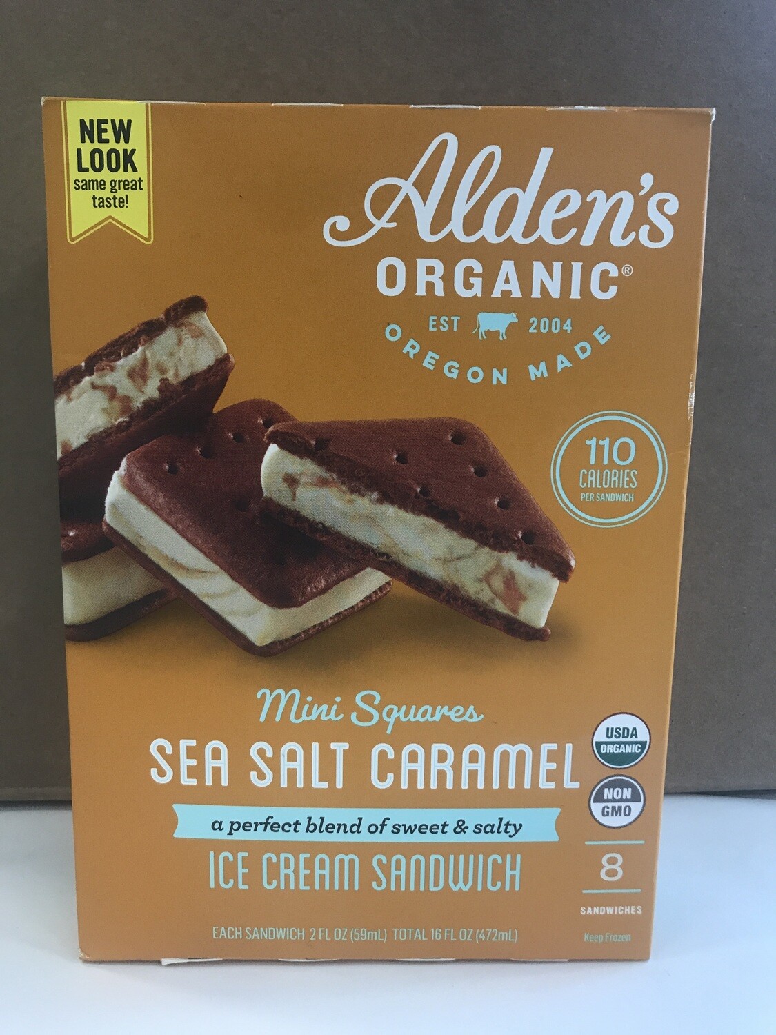 Frozen / Ice Cream Novelty / Alden's mini Organic Salted Caramel Ice Cream Sandwich 8 pk