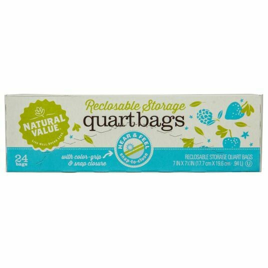 Household / Plastic / Natural Value Recloseable Quart Bags, 24 ct