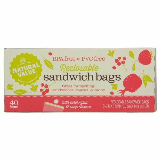 Household / Plastic / Natural Value Sandwich Bags, 40 ct