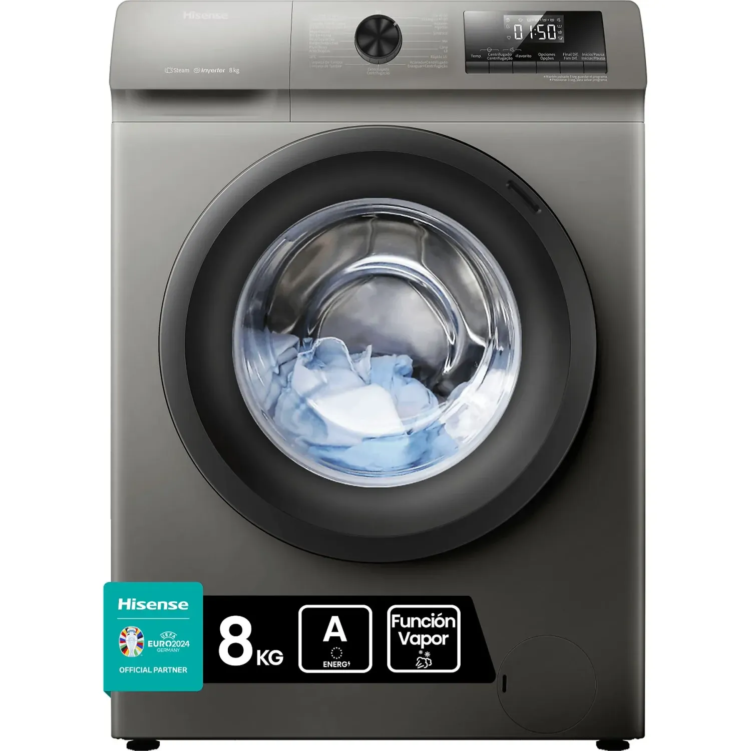 LAVADORA HISENSE WFQP8014EVMT 8KG INOX