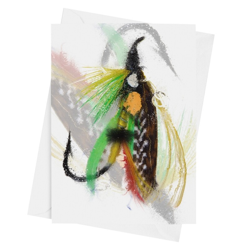 Green Highlander Fishing Fly - Luxury Art Greetings Card A5 (8.3&quot;x5.8&quot;) Version 2