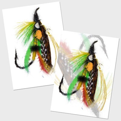 Green Highlander Fishing Fly Series - Luxury Fishing Art Greetings Cards A5 (8.3&quot;x5.8&quot;) 2 Pack